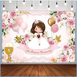 Mi Primera Comunion Backdrop #3, 5 x 7,for Girl Mi Primera Comunion Christening
